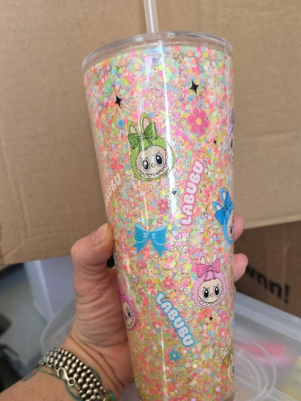 Multicolor Glitter Tumbler Glow In The Dark Labubu Accessory